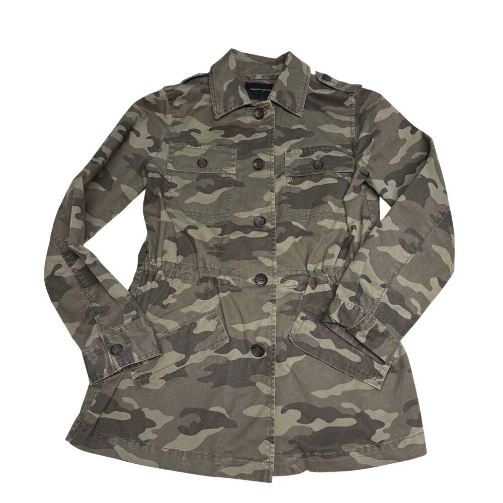 Banana Republic Modern Fit Utility Shirt Jacket Olive Green Camo Military XS